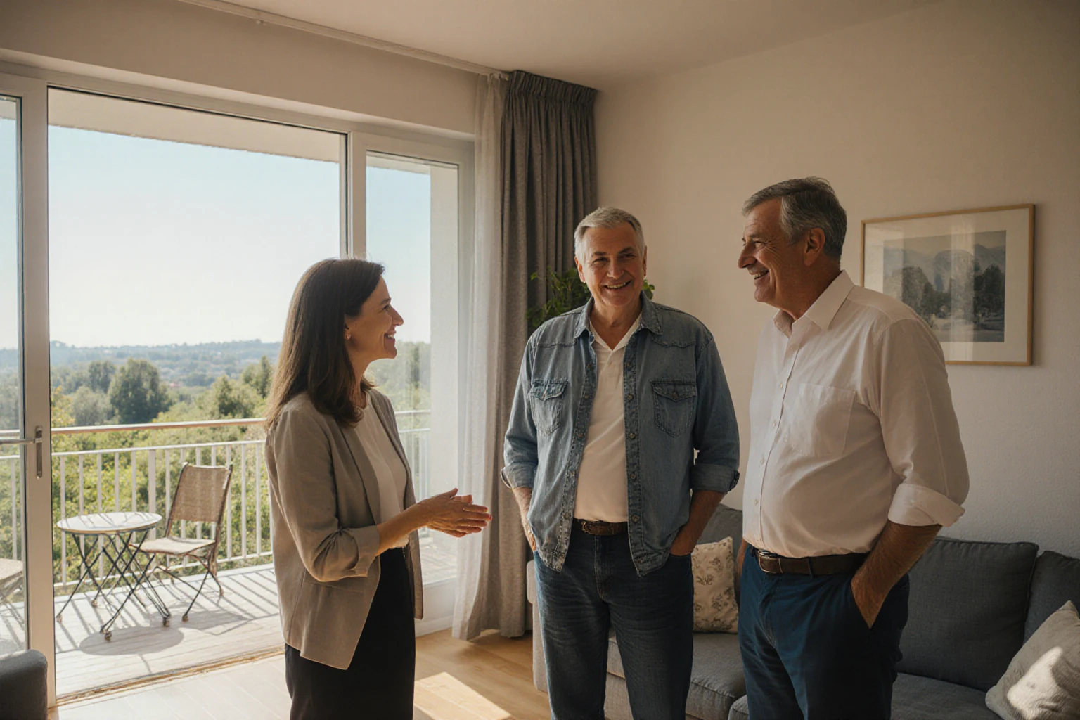 Besichtigung eines hellen Wohnraums mit Zugang zum Balkon