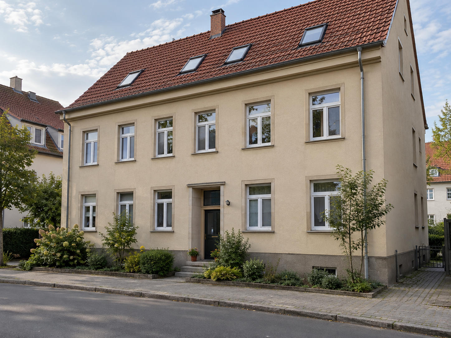 Mehrgeschossiges Wohn- und Stadthaus mit klar gegliederter Fassade